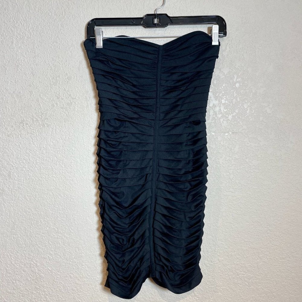 Betsey Johnson Strapless Mini Bodycon Dress Womens‎ 2 Black Ruched Cocktail Y2K